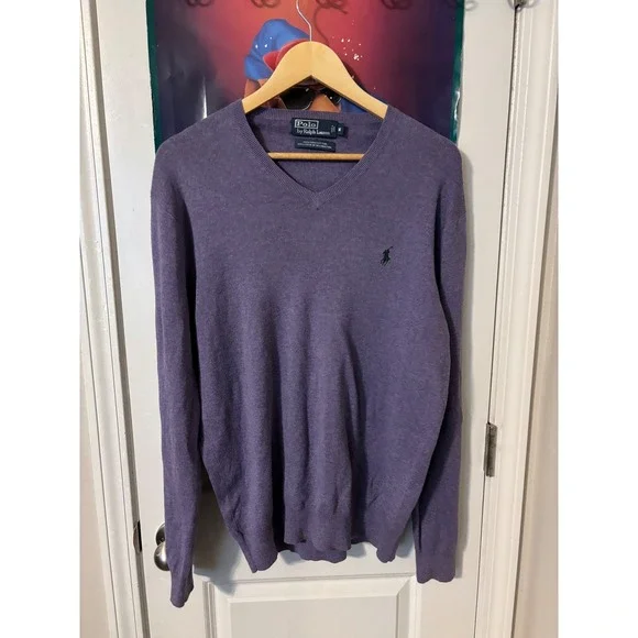 Polo Ralph Lauren Pima Cotton V-Neck Sweater Classic Fit Purple M - Picture 2 of 5